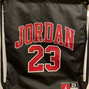 Nike air Jordan Black and Red Logo Patch Bag drawstring w phone pocket